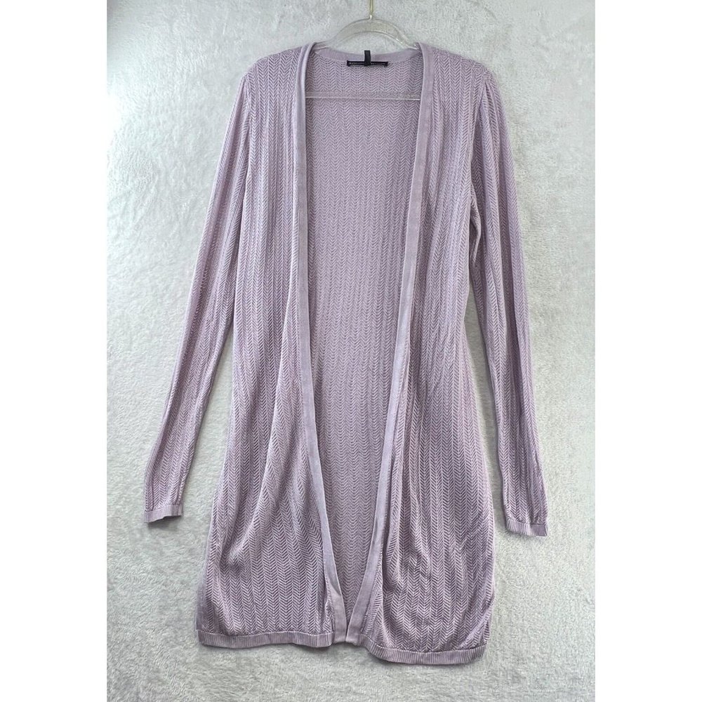White House Black Market Cardigan Womens XL Purple Duster Chevron Open Knit